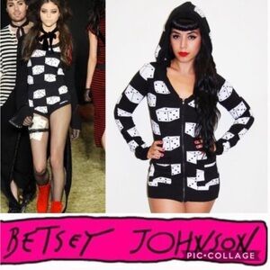 Betsey Johnson "Roll the Dice" zip up sweater hoody hoodie tunic dress cardigan